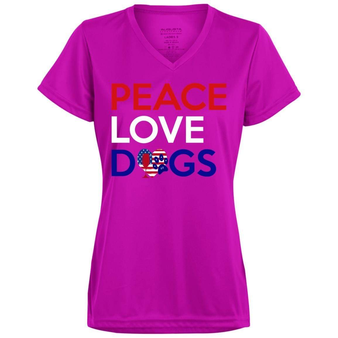 T-Shirts Power Pink / X-Small WineyBitches.Co Peace Love Dogs Ladies' Wicking T-Shirt WineyBitchesCo
