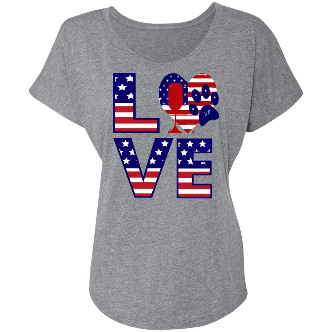 T-Shirts Premium Heather / X-Small Winey Bitches Co "American Love Paw"  Ladies' Triblend Dolman Sleeve WineyBitchesCo