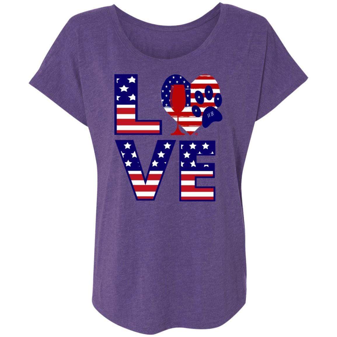 T-Shirts Purple Rush / X-Small Winey Bitches Co "American Love Paw"  Ladies' Triblend Dolman Sleeve WineyBitchesCo