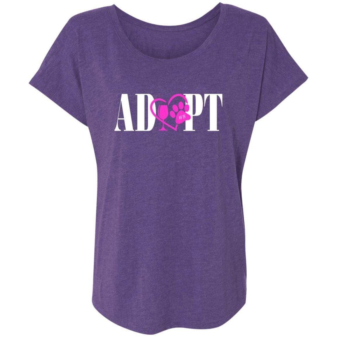 T-Shirts Purple Rush / X-Small WineyBitches.Co “Adopt” Next Level Ladies' Triblend Dolman Sleeve- Pink Heart-Wht Lettering WineyBitchesCo