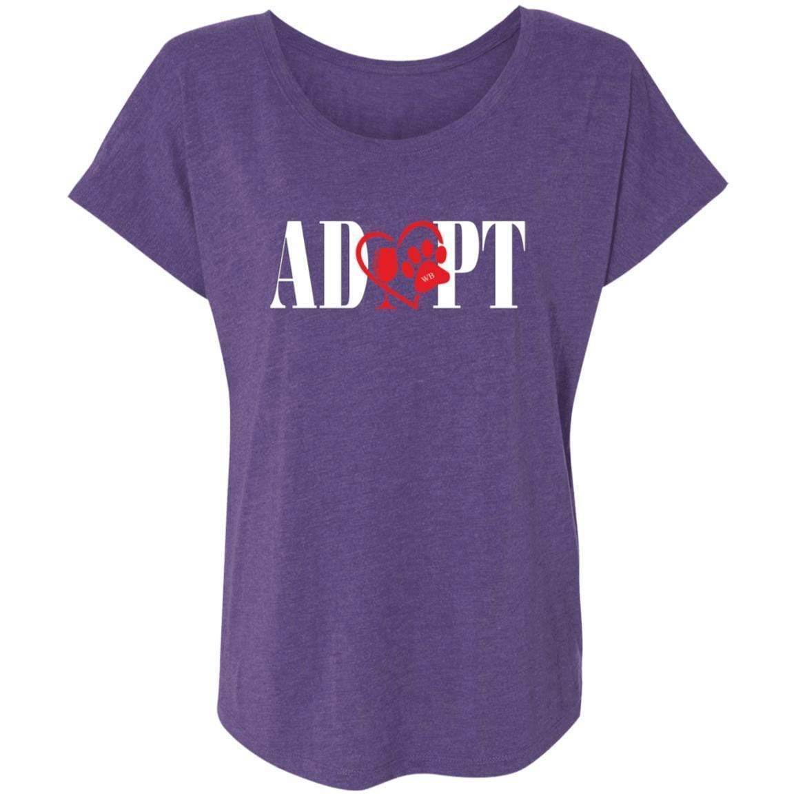 T-Shirts Purple Rush / X-Small WineyBitches.Co “Adopt” Next Level Ladies' Triblend Dolman Sleeve- Red Heart-Wht Lettering WineyBitchesCo