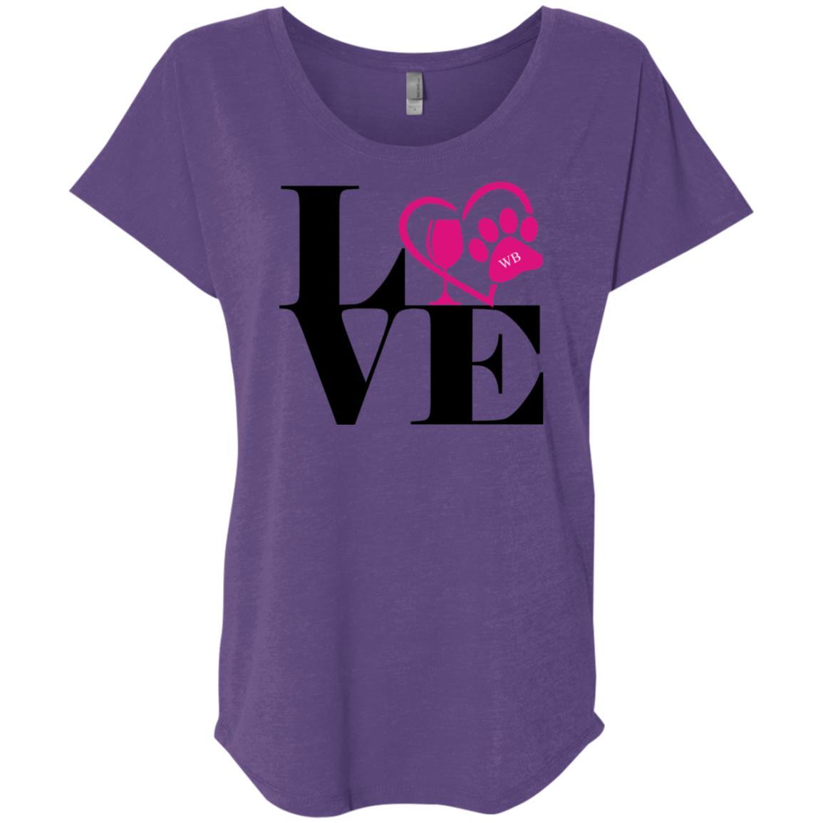 T-Shirts Purple Rush / X-Small WineyBitches.Co "Love Paw 2" Ladies' Triblend Dolman Sleeve WineyBitchesCo