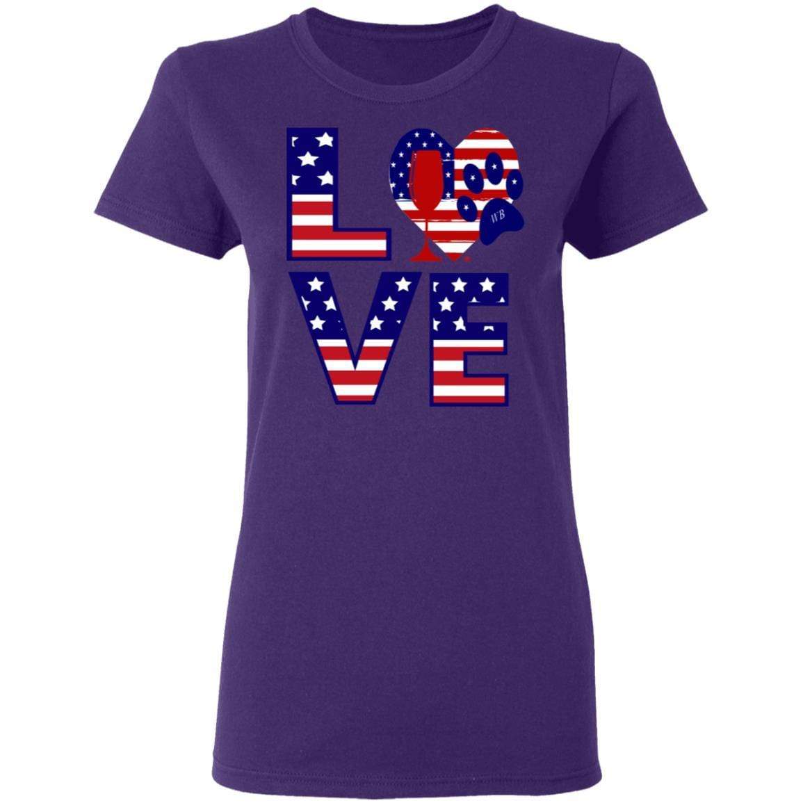 T-Shirts Purple / S Winey Bitches Co "American Love Paw"  Ladies' 5.3 oz. T-Shirt WineyBitchesCo