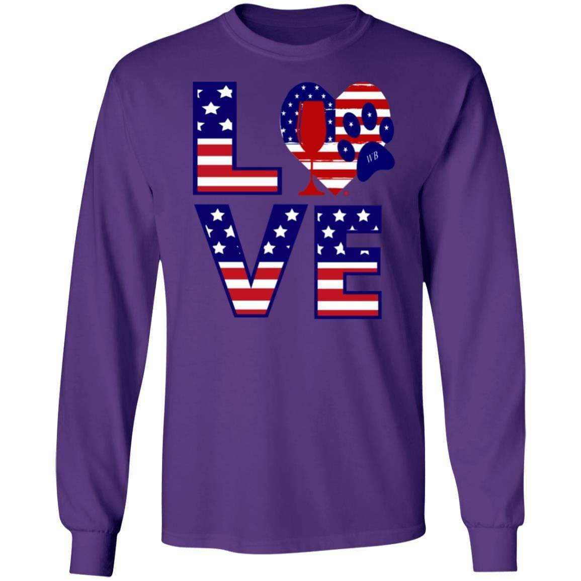 T-Shirts Purple / S Winey Bitches Co "American Love Paw" LS Ultra Cotton T-Shirt WineyBitchesCo