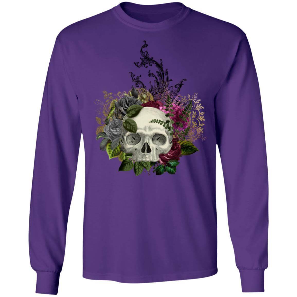 T-Shirts Purple / S Winey Bitches Co Floral Skull Design #1 LS Ultra Cotton T-Shirt WineyBitchesCo