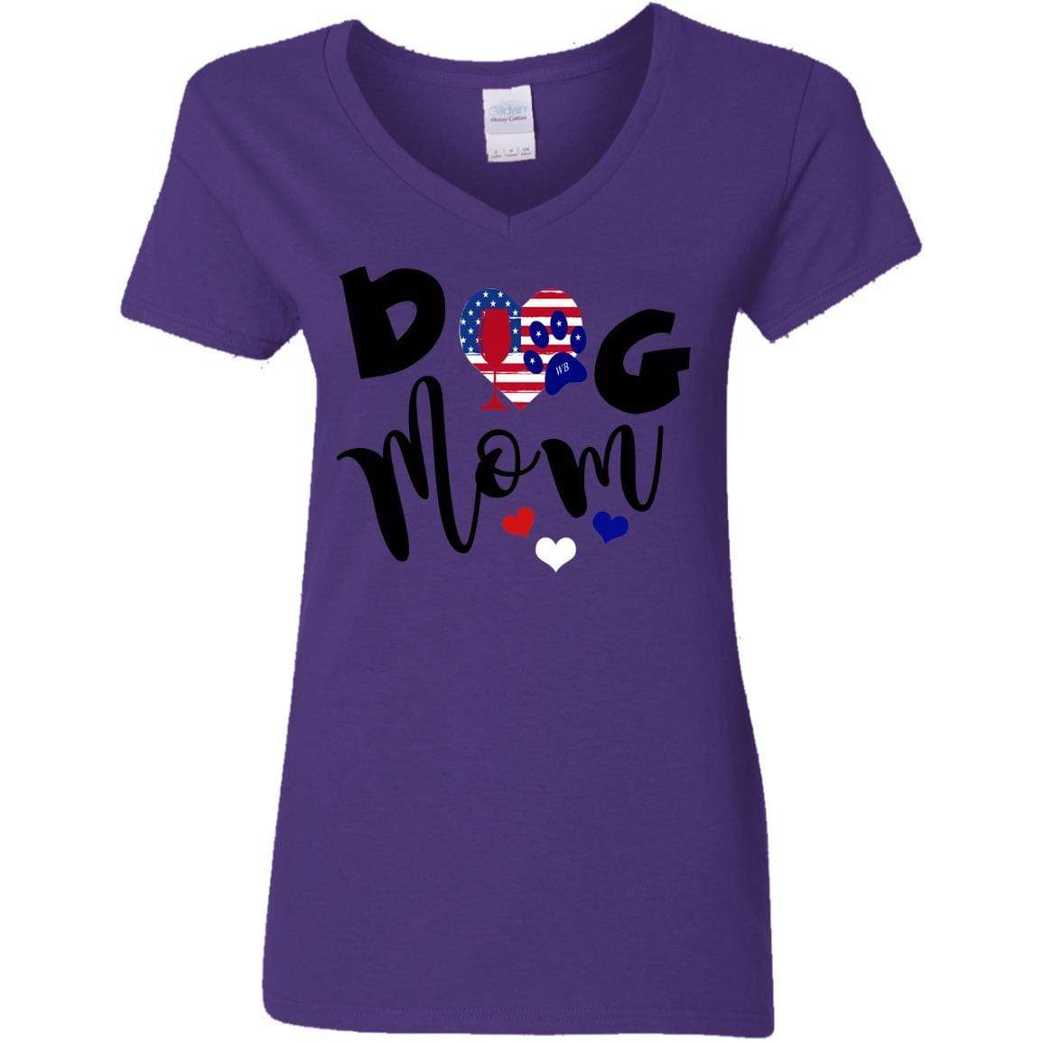 T-Shirts Purple / S WineyBitches.Co American Dog Mom Ladies' 5.3 oz. V-Neck T-Shirt WineyBitchesCo