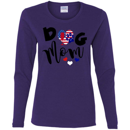 T-Shirts Purple / S WineyBitches.Co American Dog Mom Ladies' Cotton LS T-Shirt WineyBitchesCo