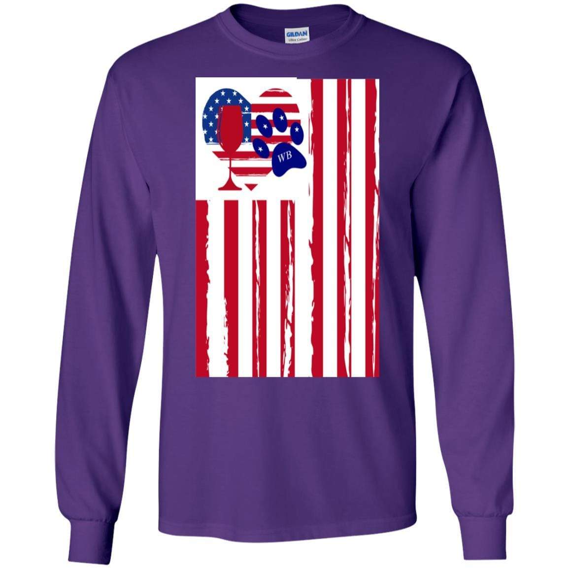 T-Shirts Purple / S WineyBitches.Co American Flag Wine Paw Heart LS Ultra Cotton T-Shirt WineyBitchesCo