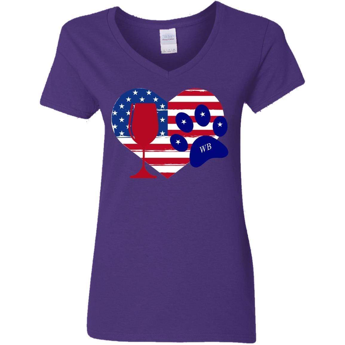 T-Shirts Purple / S WineyBitches.Co American Wine Paw Heart Ladies' 5.3 oz. V-Neck T-Shirt WineyBitchesCo