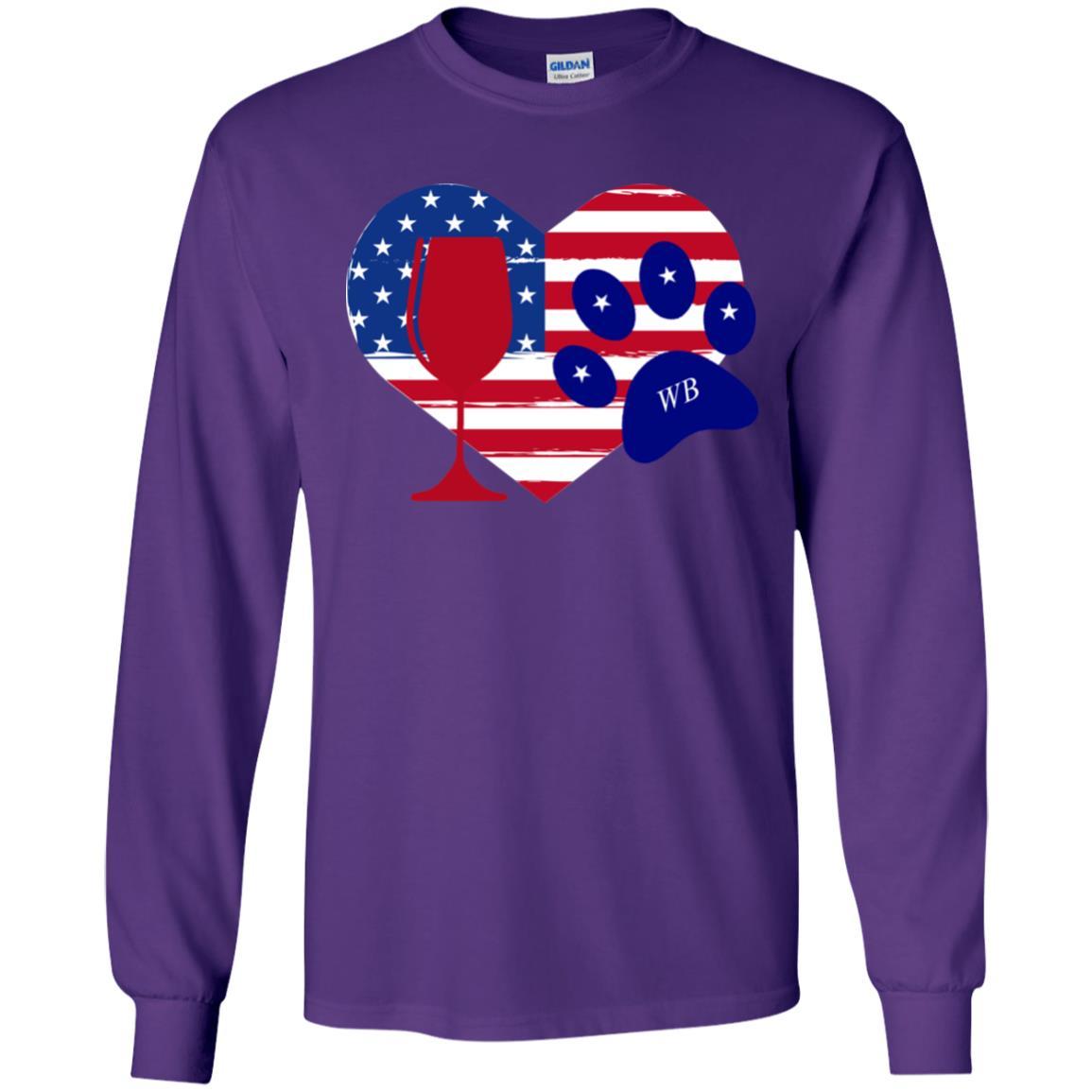 T-Shirts Purple / S WineyBitches.Co American Wine Paw Heart LS Ultra Cotton T-Shirt WineyBitchesCo