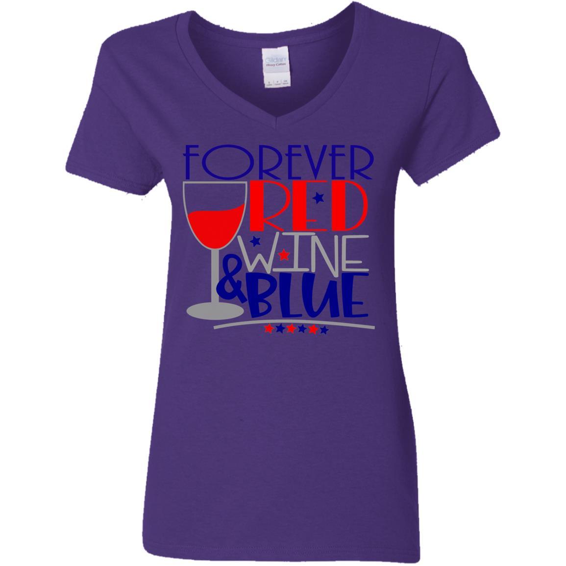 T-Shirts Purple / S WineyBitches.Co Forever Red Wine & Blue Ladies' 5.3 oz. V-Neck T-Shirt WineyBitchesCo