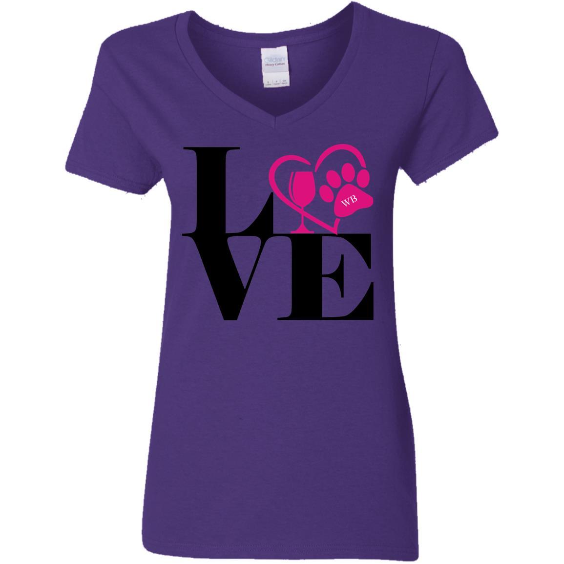 T-Shirts Purple / S WineyBitches.Co "Love Paw 2" Ladies' 5.3 oz. V-Neck T-Shirt WineyBitchesCo