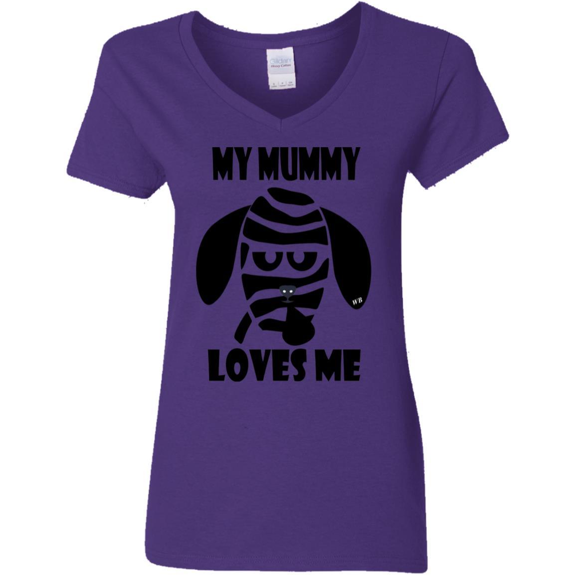 T-Shirts Purple / S WineyBitches.Co "My Mummy Loves Me" Halloween Ladies' 5.3 oz. V-Neck T-Shirt WineyBitchesCo