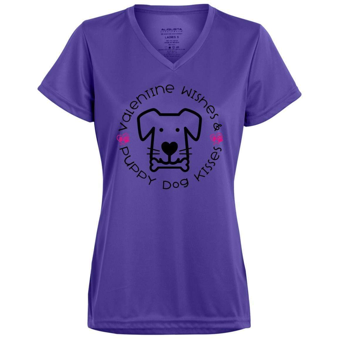 T-Shirts Purple / X-Small Winey Bitches Co 'Valentine Wishes and Puppy Dog Kisses" (Dog) Ladies' Wicking T-Shirt WineyBitchesCo