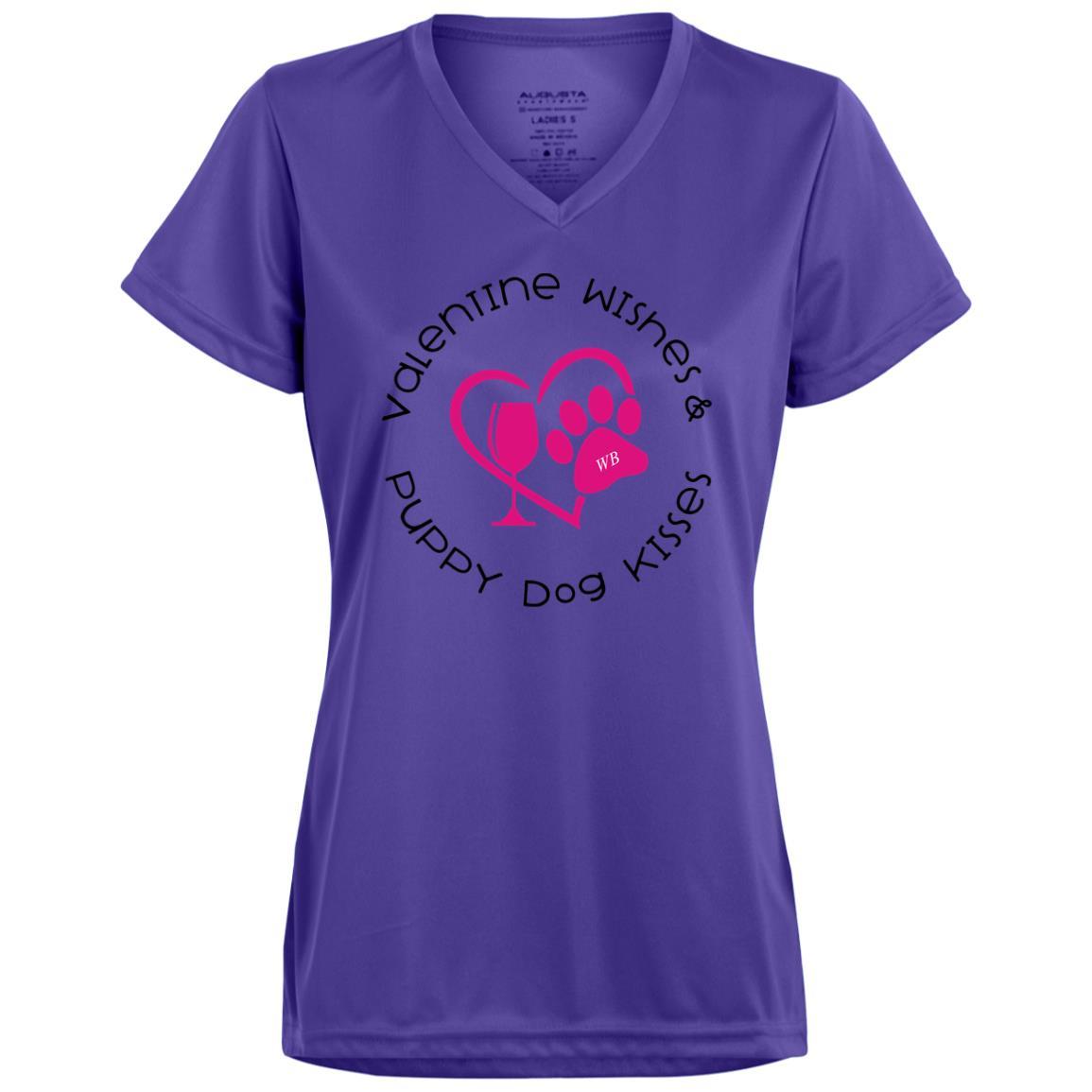 T-Shirts Purple / X-Small Winey Bitches Co 'Valentine Wishes and Puppy Dog Kisses" (Heart) Ladies' Wicking T-Shirt WineyBitchesCo