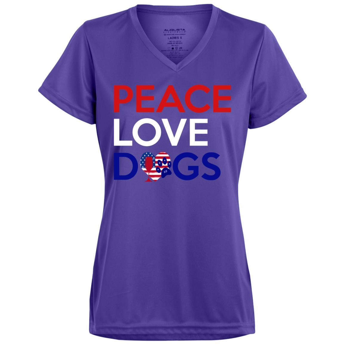 T-Shirts Purple / X-Small WineyBitches.Co Peace Love Dogs Ladies' Wicking T-Shirt WineyBitchesCo