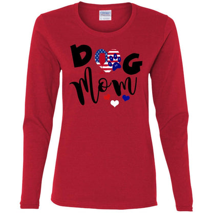 T-Shirts Red / S WineyBitches.Co American Dog Mom Ladies' Cotton LS T-Shirt WineyBitchesCo