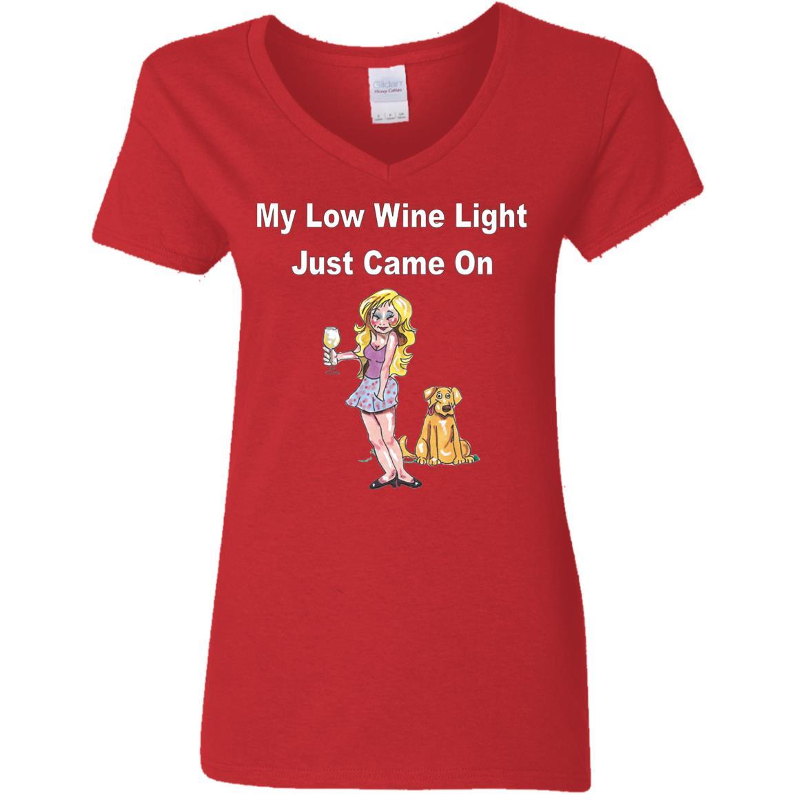 T-Shirts Red / S WineyBitches.co 'Low Wine Light" Ladies' 5.3 oz. V-Neck T-Shirt WineyBitchesCo