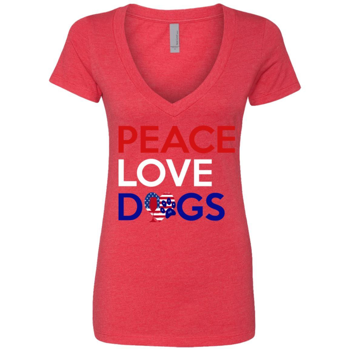 T-Shirts Red/ / S WineyBitches.Co Peace Love Dogs Ladies' Deep V-Neck T-Shirt WineyBitchesCo