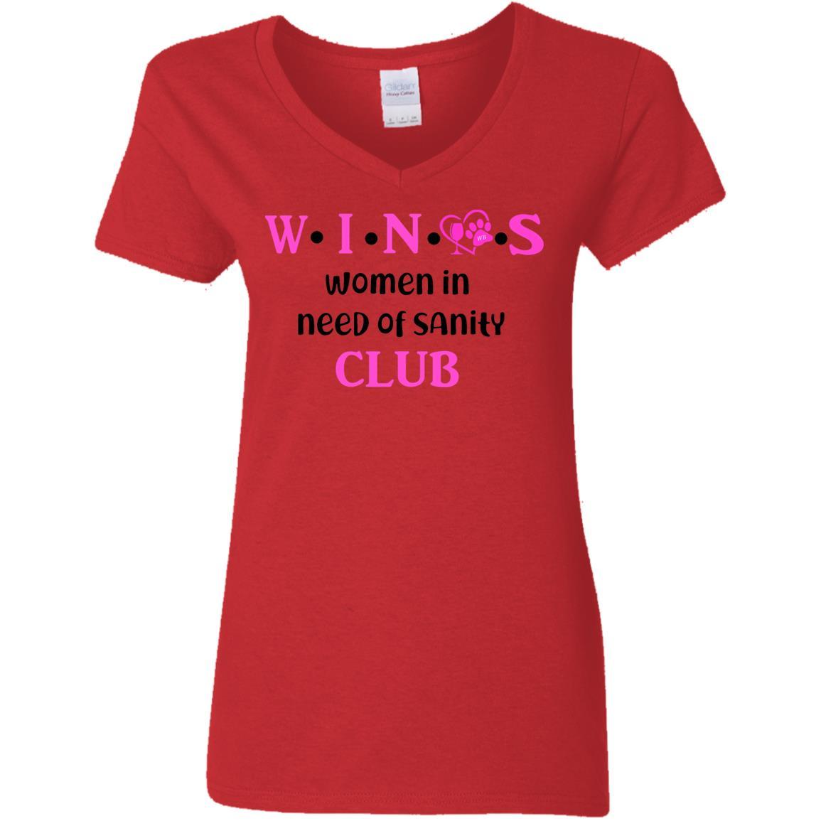 T-Shirts Red / S WineyBitches.Co WINOS Club Ladies' 5.3 oz. V-Neck T-Shirt (Pink Lettering) WineyBitchesCo