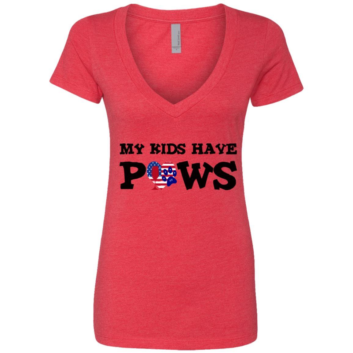 T-Shirts Red/ / S WineyBitches.Col My Kids Have Paws Ladies' Deep V-Neck T-Shirt WineyBitchesCo