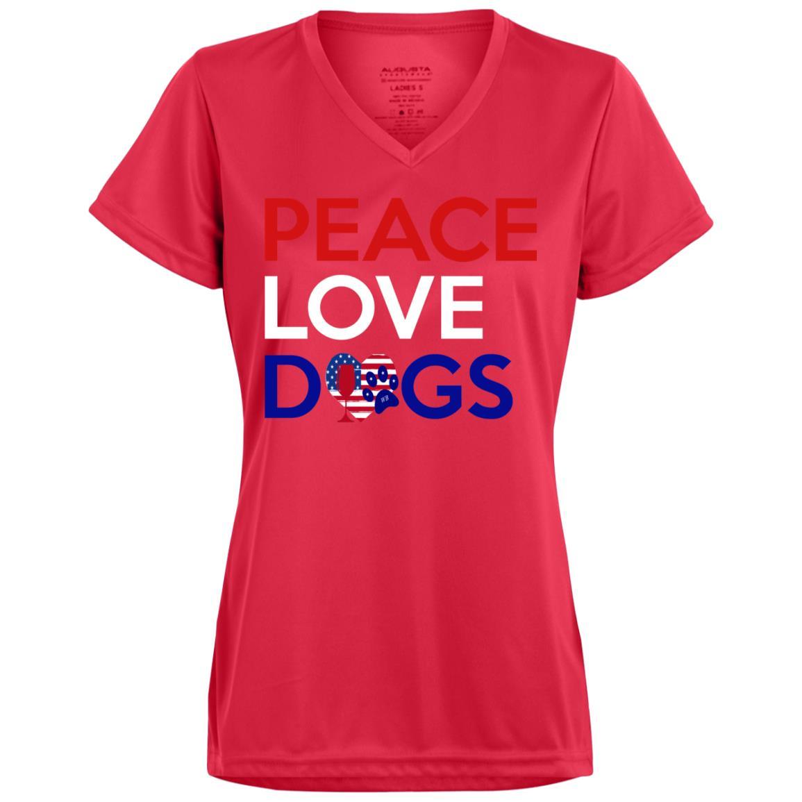 T-Shirts Red / X-Small WineyBitches.Co Peace Love Dogs Ladies' Wicking T-Shirt WineyBitchesCo