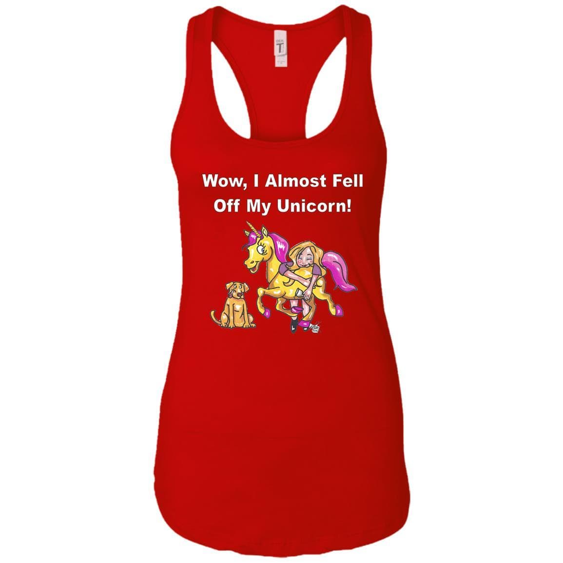 T-Shirts Red / X-Small WineyBitches.co "Wow, I Almost Fell Off My Unicorn" Ladies Ideal Racerback Tank-Wht Lettering WineyBitchesCo