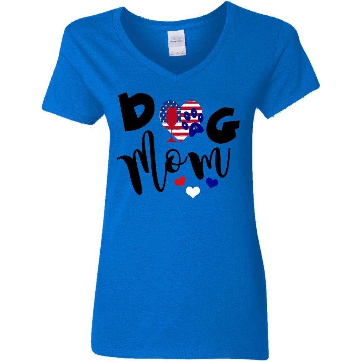 T-Shirts Royal / S WineyBitches.Co American Dog Mom Ladies' 5.3 oz. V-Neck T-Shirt WineyBitchesCo