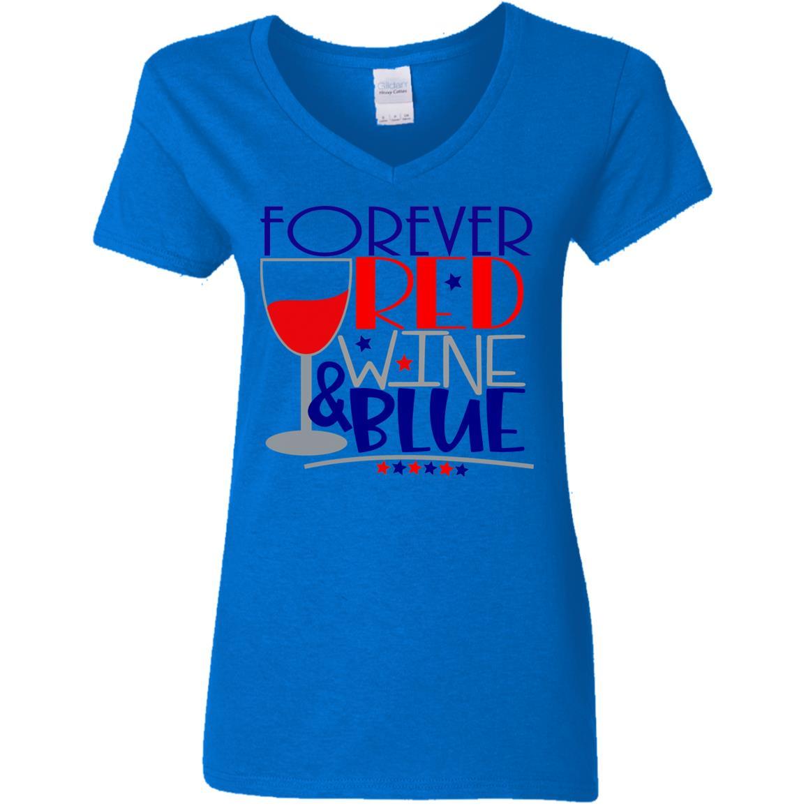T-Shirts Royal / S WineyBitches.Co Forever Red Wine & Blue Ladies' 5.3 oz. V-Neck T-Shirt WineyBitchesCo