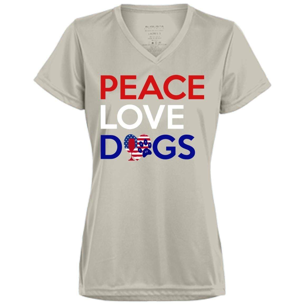 T-Shirts Silver / X-Small WineyBitches.Co Peace Love Dogs Ladies' Wicking T-Shirt WineyBitchesCo