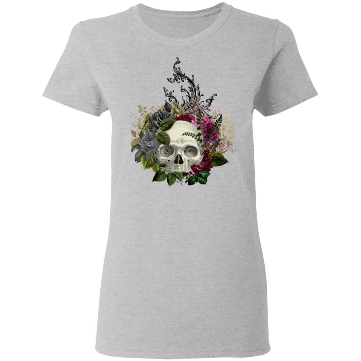 T-Shirts Sport Grey / S Winey Bitches Co Skull Design #1 Ladies' 5.3 oz. T-Shirt WineyBitchesCo