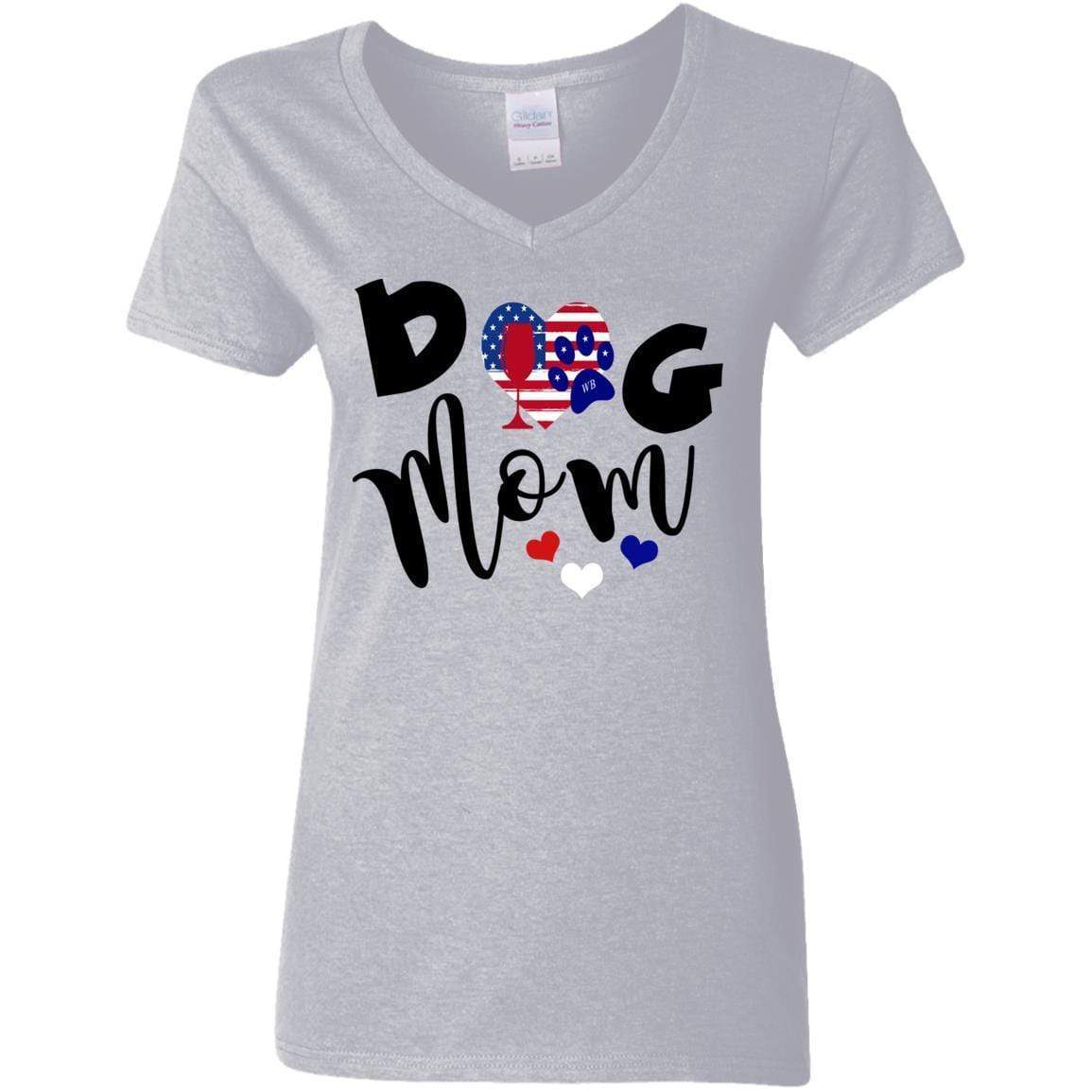 T-Shirts Sport Grey / S WineyBitches.Co American Dog Mom Ladies' 5.3 oz. V-Neck T-Shirt WineyBitchesCo