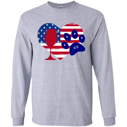 T-Shirts Sport Grey / S WineyBitches.Co American Wine Paw Heart LS Ultra Cotton T-Shirt WineyBitchesCo