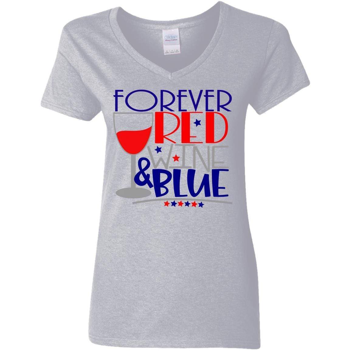 T-Shirts Sport Grey / S WineyBitches.Co Forever Red Wine & Blue Ladies' 5.3 oz. V-Neck T-Shirt WineyBitchesCo