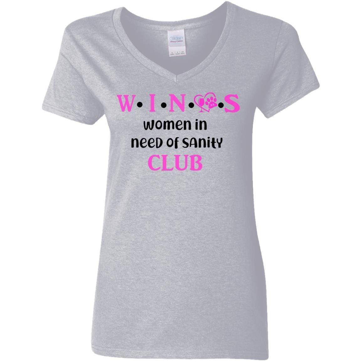 T-Shirts Sport Grey / S WineyBitches.Co WINOS Club Ladies' 5.3 oz. V-Neck T-Shirt (Pink Lettering) WineyBitchesCo