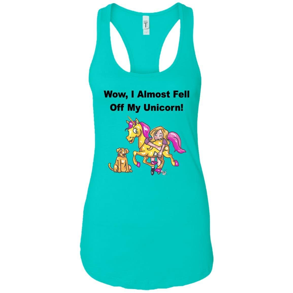 T-Shirts Tahiti Blue / X-Small WineyBitches.co "Wow, I Almost Fell Off My Unicorn" Ladies Ideal Racerback Tank- BLK Lettering WineyBitchesCo