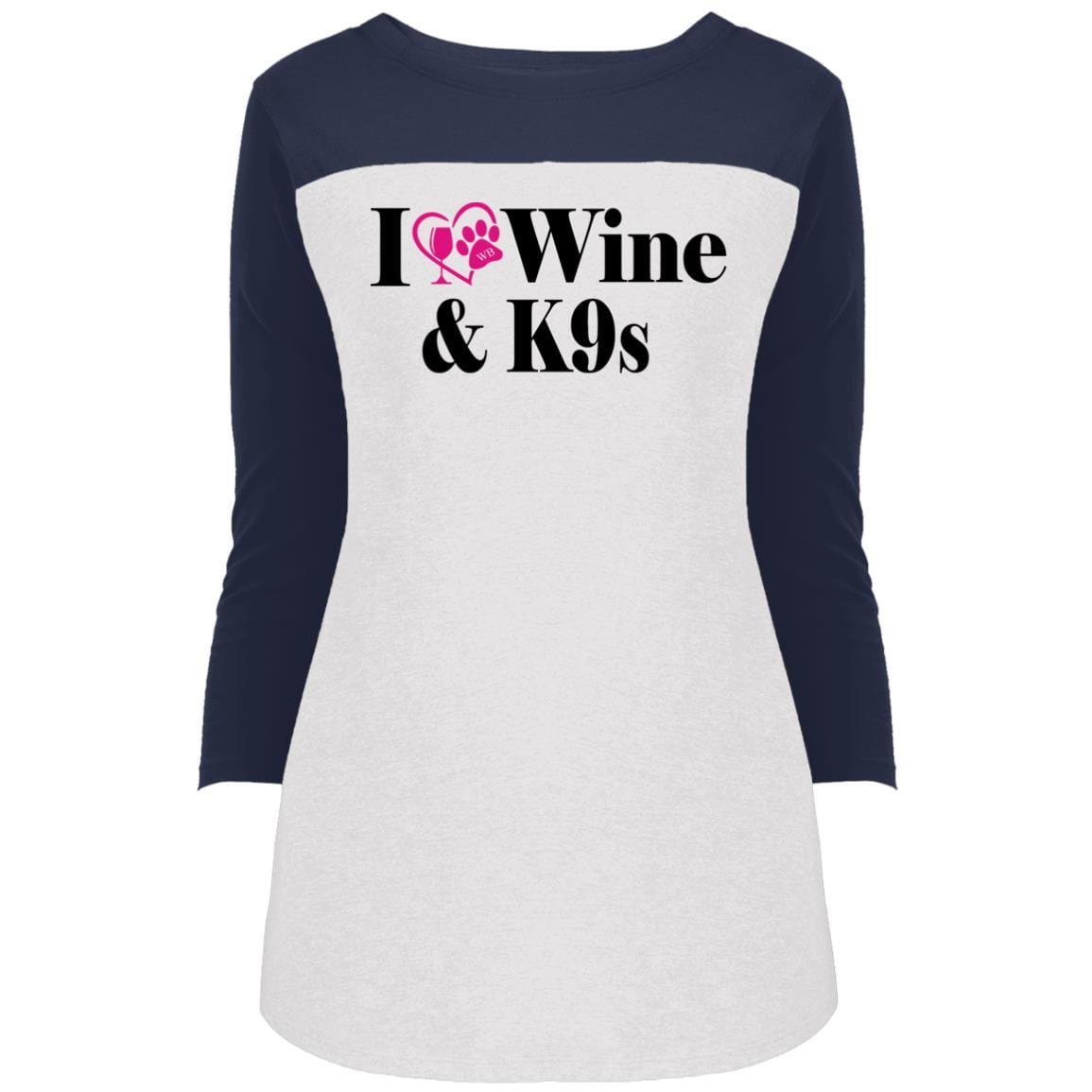 T-Shirts True Navy/White / X-Small WineyBitches.Co "I Love Wine and K9s" Juniors' Rally 3/4 Sleeve T-Shirt WineyBitchesCo