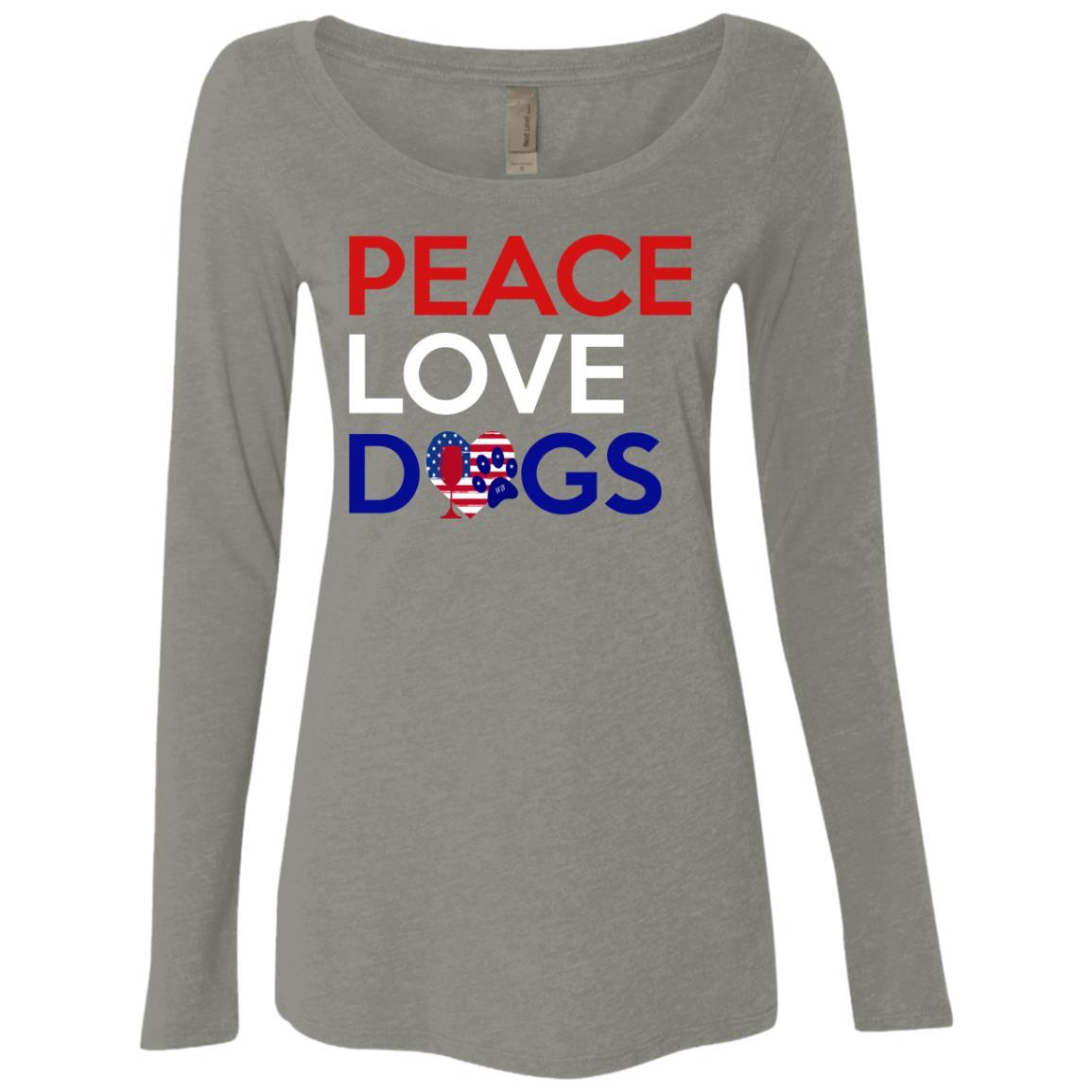 T-Shirts Venetian Grey / S WineyBitches.Co Peace Love Dogs Ladies' Triblend LS Scoop WineyBitchesCo