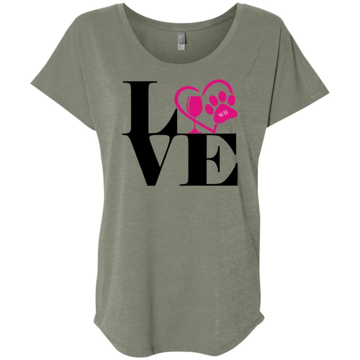 T-Shirts Venetian Grey / X-Small WineyBitches.Co "Love Paw 2" Ladies' Triblend Dolman Sleeve WineyBitchesCo