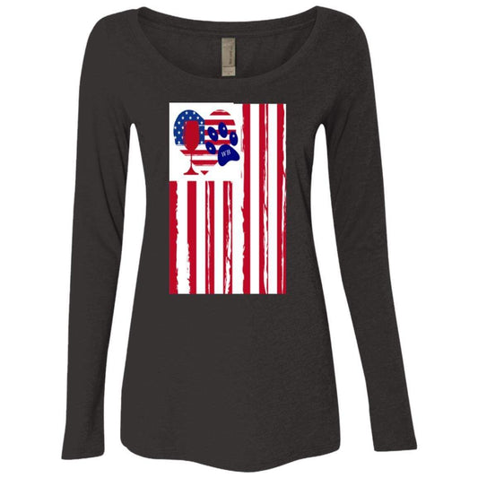 T-Shirts Vintage Black / S WineyBitches.Co American Flag Wine Paw Heart Ladies' Triblend LS Scoop WineyBitchesCo