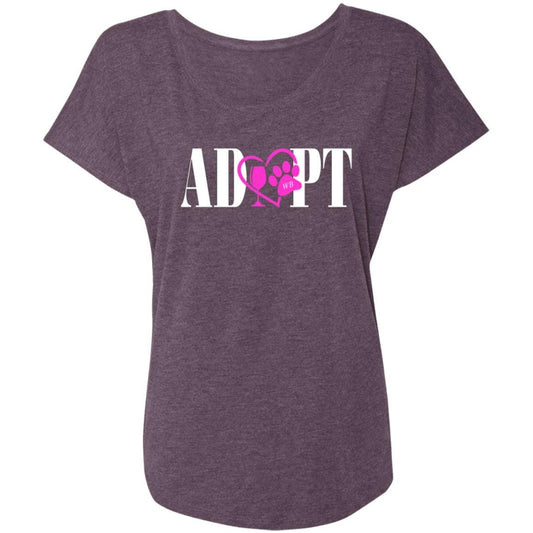T-Shirts Vintage Purple / X-Small WineyBitches.Co “Adopt” Next Level Ladies' Triblend Dolman Sleeve- Pink Heart-Wht Lettering WineyBitchesCo