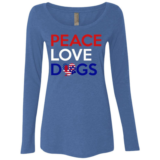 T-Shirts Vintage Royal / S WineyBitches.Co Peace Love Dogs Ladies' Triblend LS Scoop WineyBitchesCo