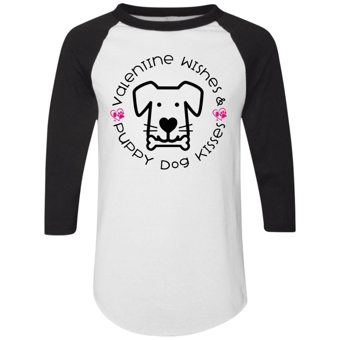 T-Shirts White/Black / S Winey Bitches Co 'Valentine Wishes and Puppy Dog Kisses" (Dog) Colorblock Raglan Jersey WineyBitchesCo