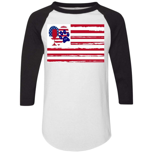 T-Shirts White/Black / S WineyBitches.Co American Flag Wine Paw Heart (Horz) Colorblock Raglan Jersey WineyBitchesCo