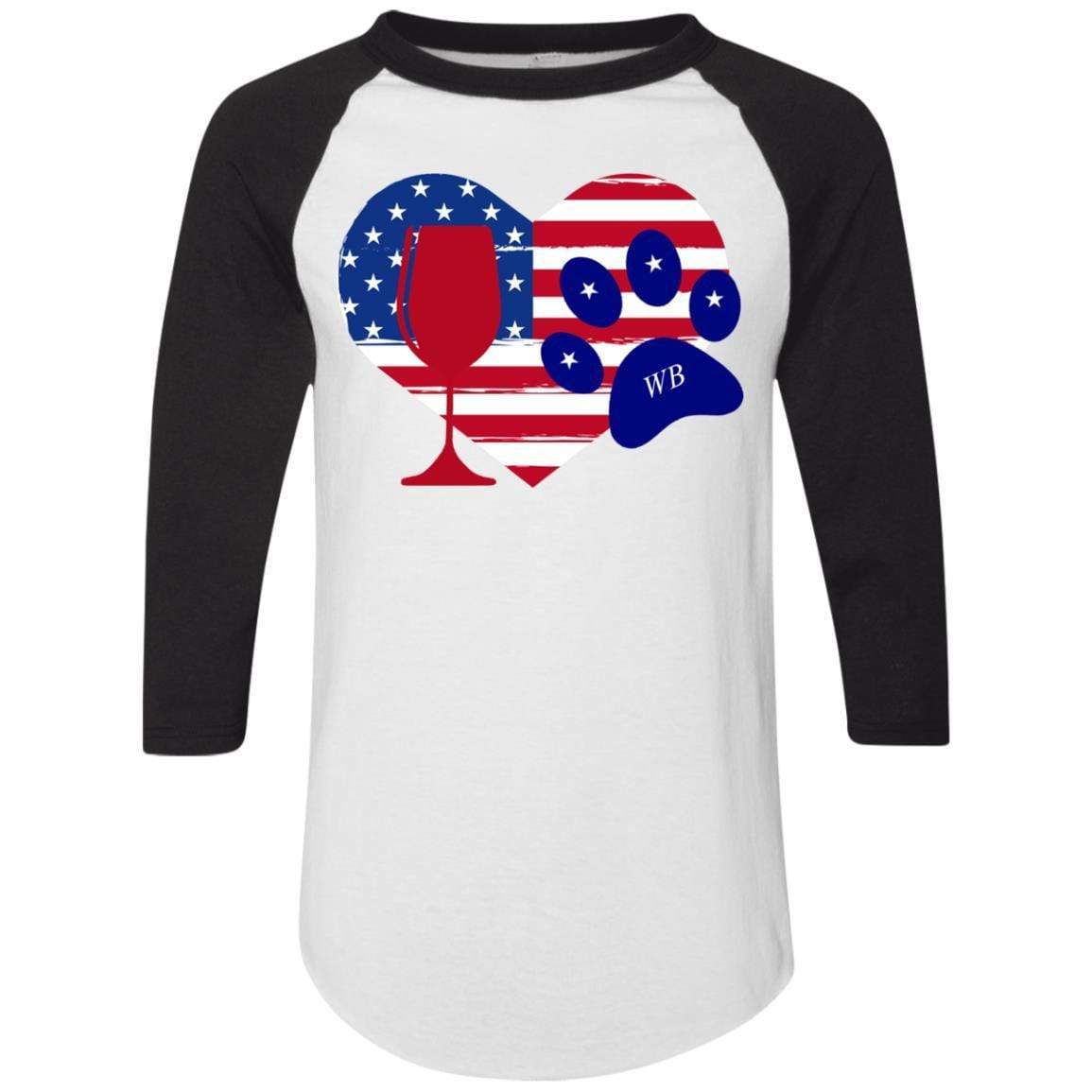 T-Shirts White/Black / S WineyBitches.Co American Wine Paw Heart Colorblock Raglan Jersey WineyBitchesCo