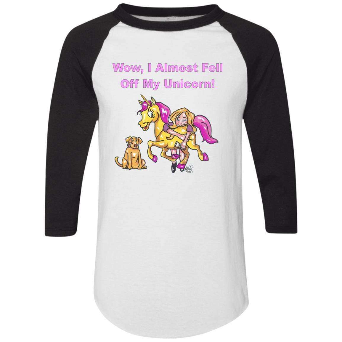 T-Shirts White/Black / S WineyBitches.co "Wow I Almost Fell Off My Unicorn Colorblock Raglan Jersey WineyBitchesCo
