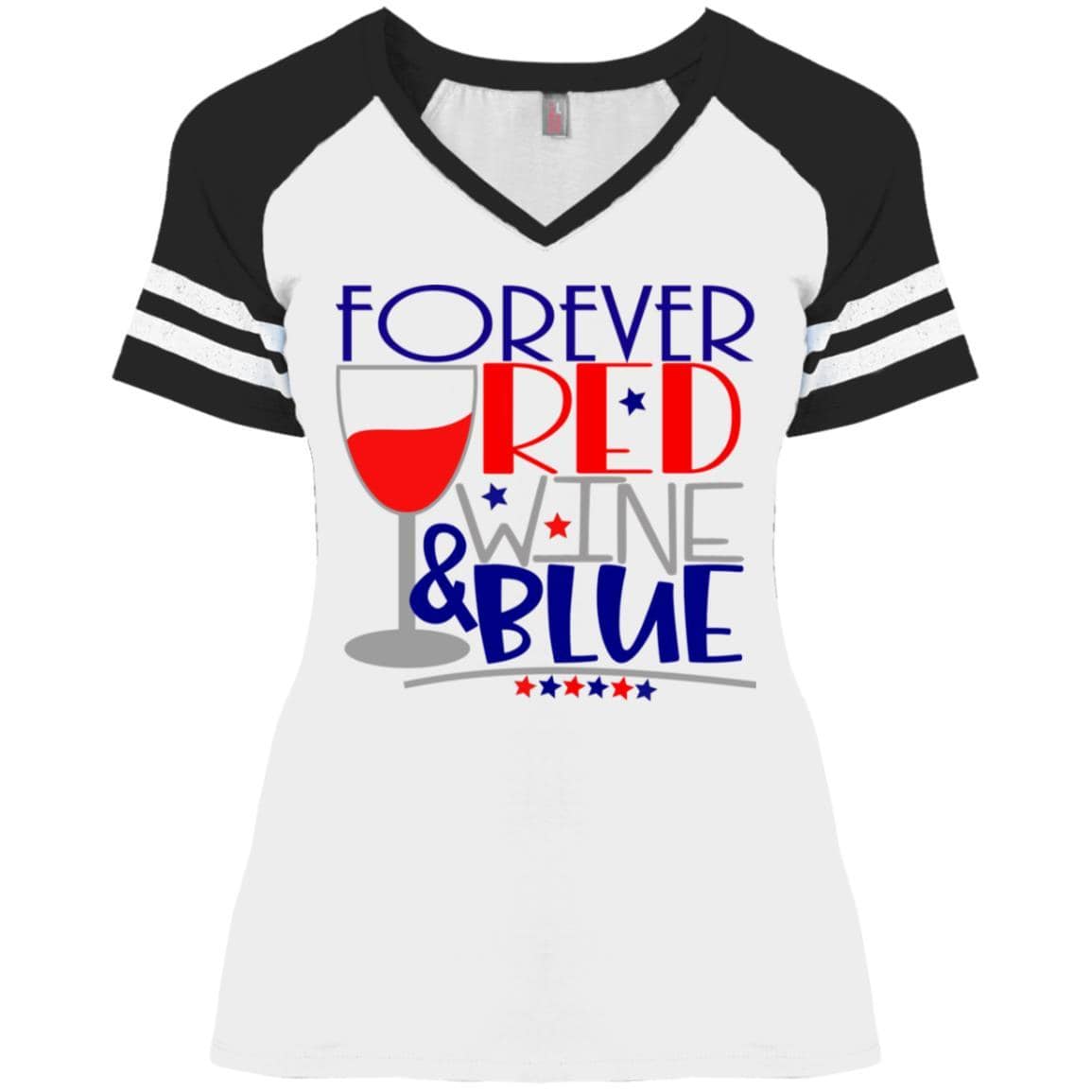 T-Shirts White/Black / X-Small WineyBitches.Co Forever Red Wine & Blue Ladies' Game V-Neck T-Shirt WineyBitchesCo