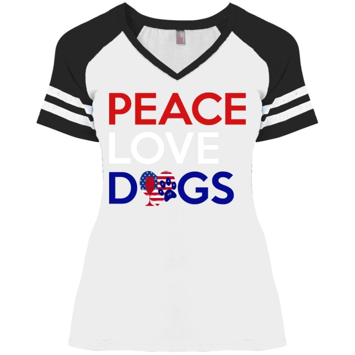 T-Shirts White/Black / X-Small WineyBitches.Co Peace Love Dogs Ladies' Game V-Neck T-Shirt WineyBitchesCo