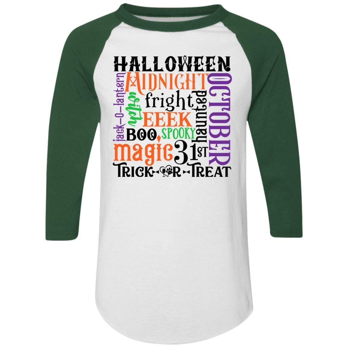 T-Shirts White/Dark Green / S Winey Bitches Co "Halloween Word Jumble" Colorblock Raglan Jersey WineyBitchesCo