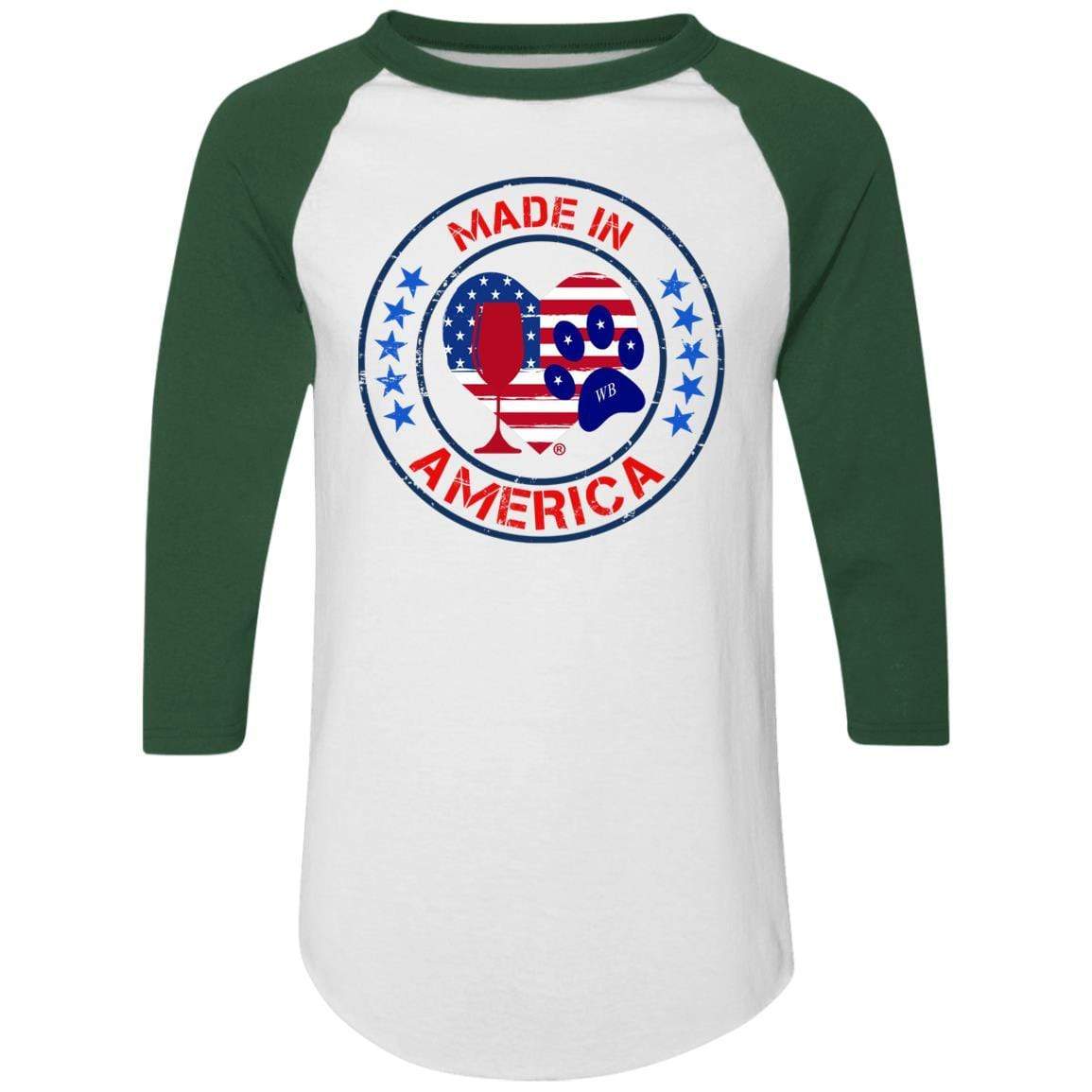 T-Shirts White/Dark Green / S Winey Bitches Co "Made In America" Colorblock Raglan Jersey WineyBitchesCo
